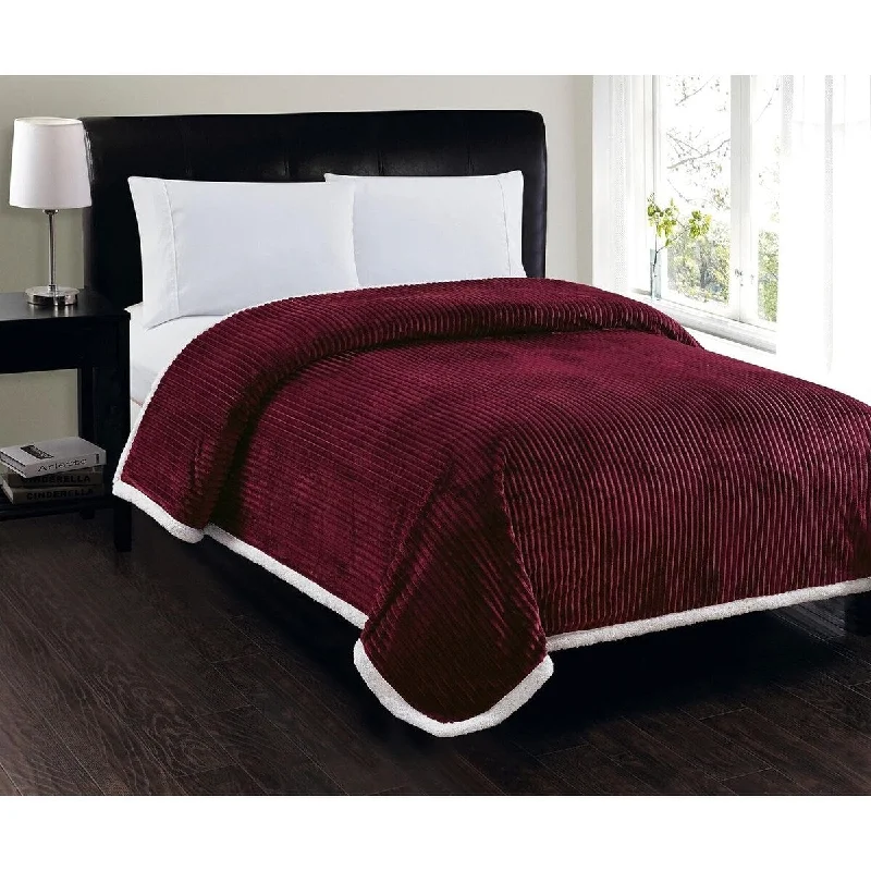 Décor&More Ultra Lush Reversible Sherpa Corduroy Blanket (King, Burgundy)