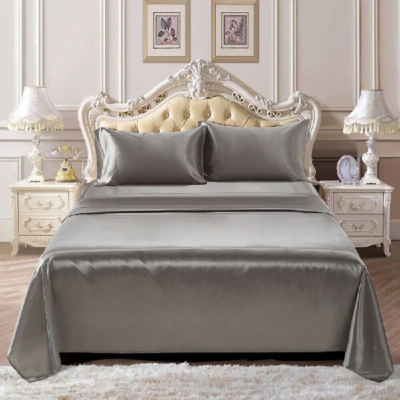 Deep Pocket Satin Silk 4-Piece Bed Sheet Set