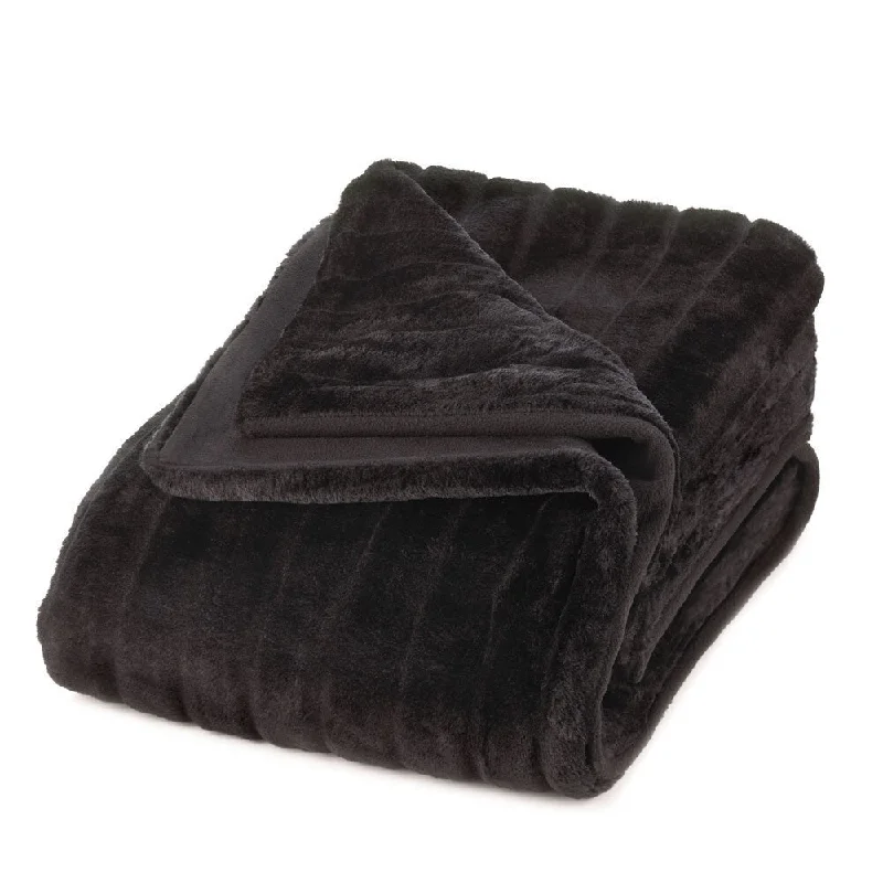 Deluxe Black Faux Fur Throw Blanket