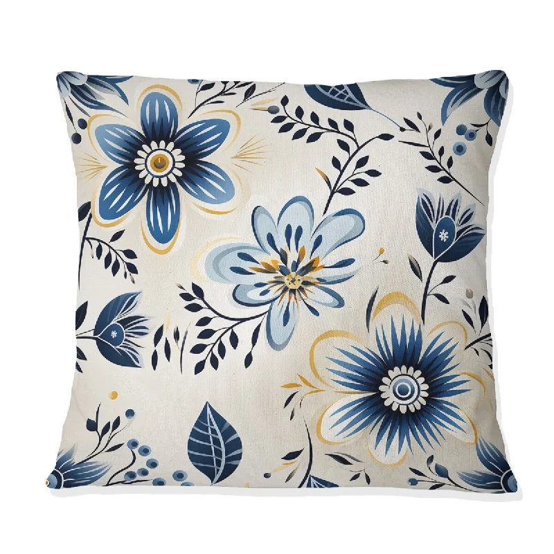 Designart "Antique Blue Graceful Flowers" Floral Printed Throw Pillow