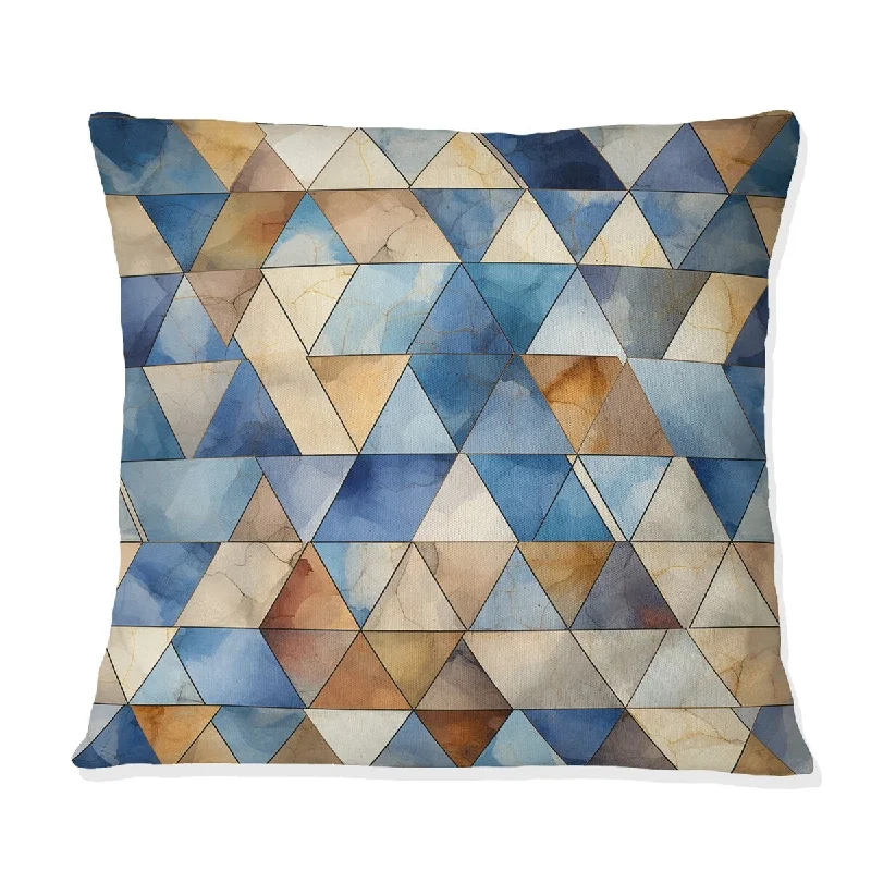 Designart "Beige And Blue Triangles Mosaic III" Geometric Printed Throw Pillow