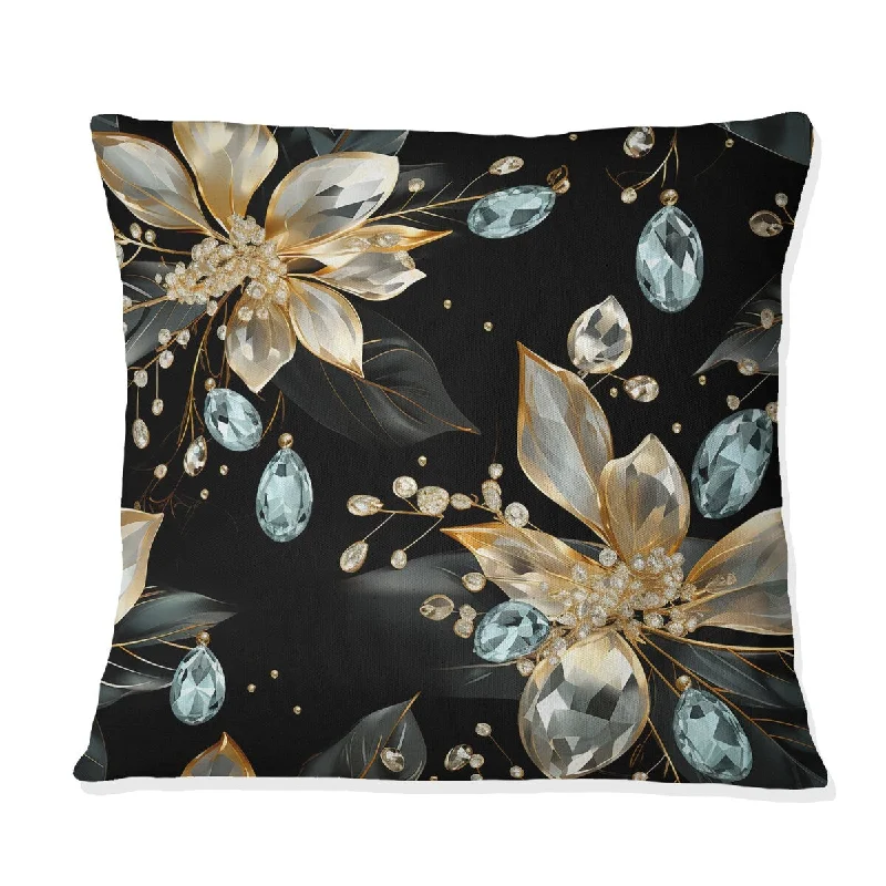 Designart "Blue And Black Opulent Crystal Splendor" Glam Printed Throw Pillow