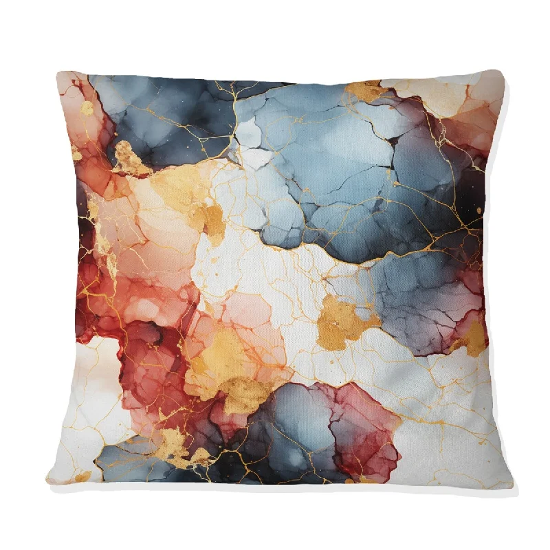 Designart "Blue And Red Marble Elegance I" Marble Printed Throw Pillow