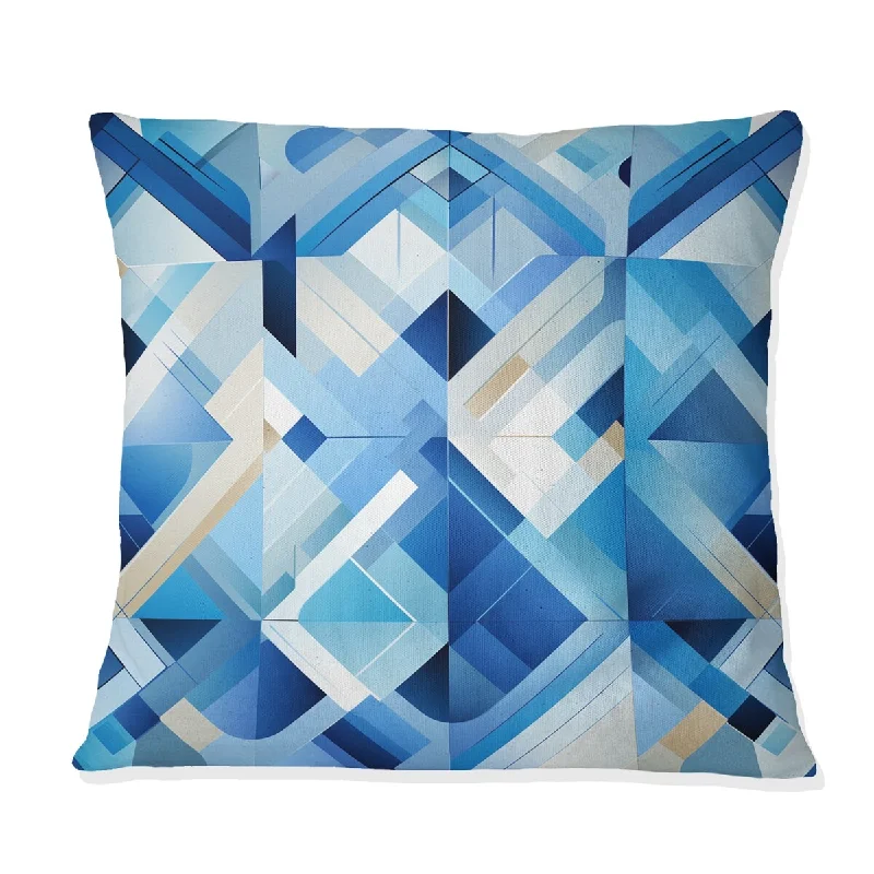 Designart "Blue And White Cubic Lattices Geometric" Geometric Printed Throw Pillow