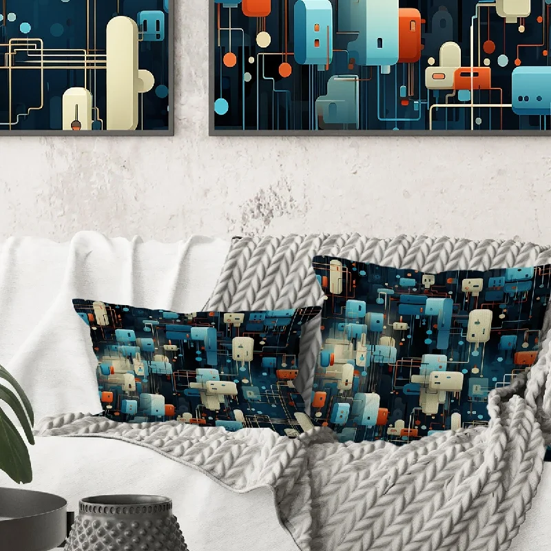 Designart "Blue Metropolis Matrix Pattern II" Geometric Printed Throw Pillow