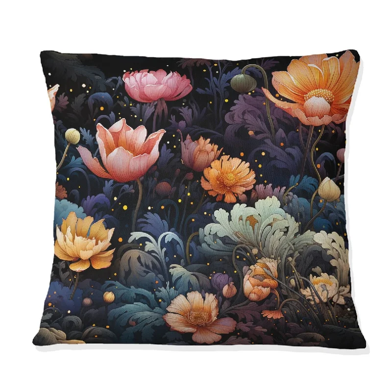 Designart "Blue Mutlicolor Poppies Florals III" Floral Printed Throw Pillow