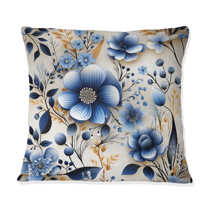 Designart "Blue & White Mystic Reverie Blooming Delights" Floral Printed Throw Pillow