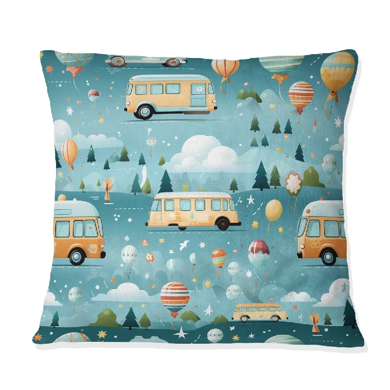 Designart "Bus To School Parade For Childrens Room" Kids Bedroom Printed Throw Pillow