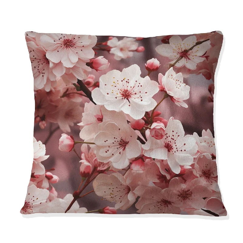 Designart "Cherry Blossom Delight II" Oriental Printed Throw Pillow