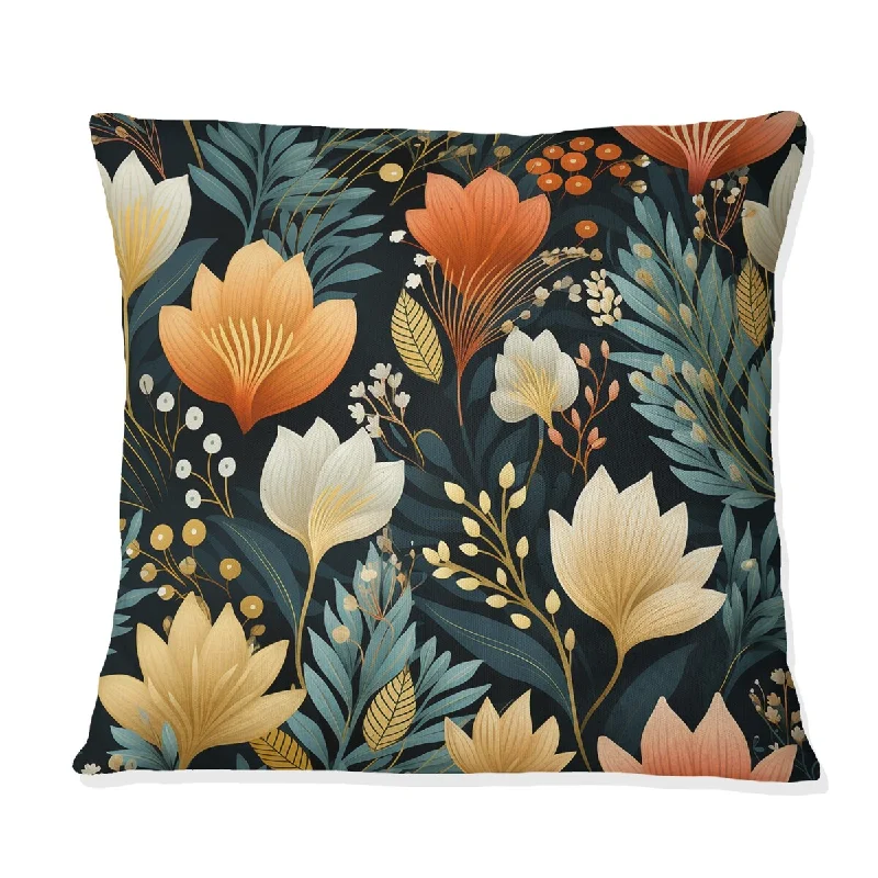 Designart "Coral And Orange Floral Jungle Garden Dreams" Floral Printed Throw Pillow