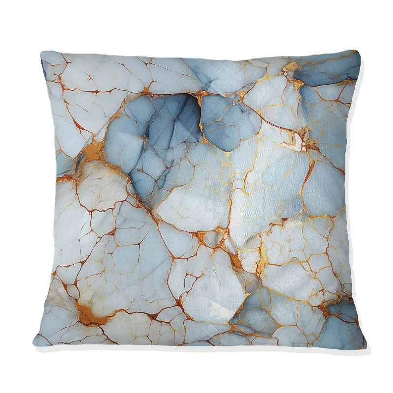 Designart "Crystal Vein Gold And Blue Marble Pattern" Marble Printed Throw Pillow