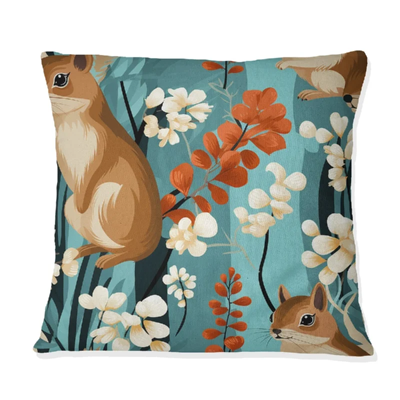 Designart "Cute Squirrel Seamless Pattern" Animal Printed Throw Pillow