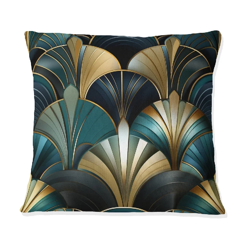 Designart "Damask Emerald And Gold Art Deco Pattern I" Damask Printed Throw Pillow