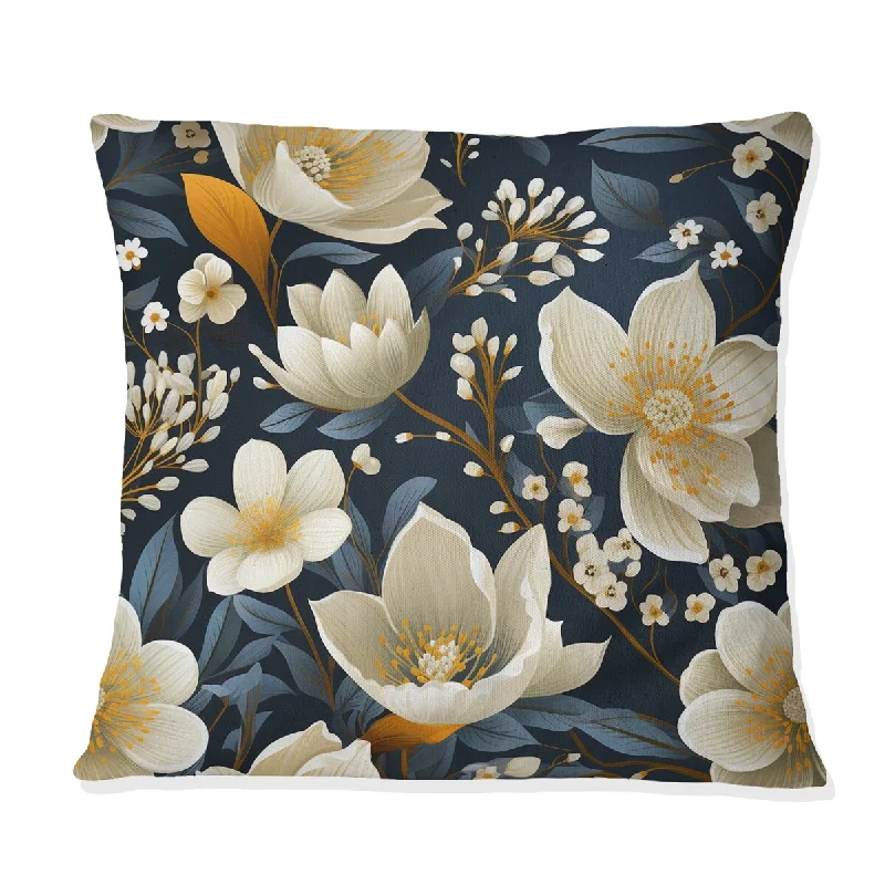 Designart "Dark Blue And White Allure Daffodil Pattern V" Floral Printed Throw Pillow