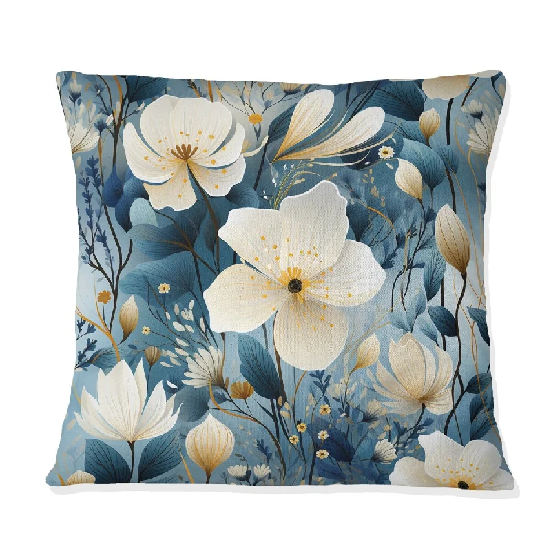 Designart "Elegant Blue Floral Pattern II" Floral Printed Throw Pillow