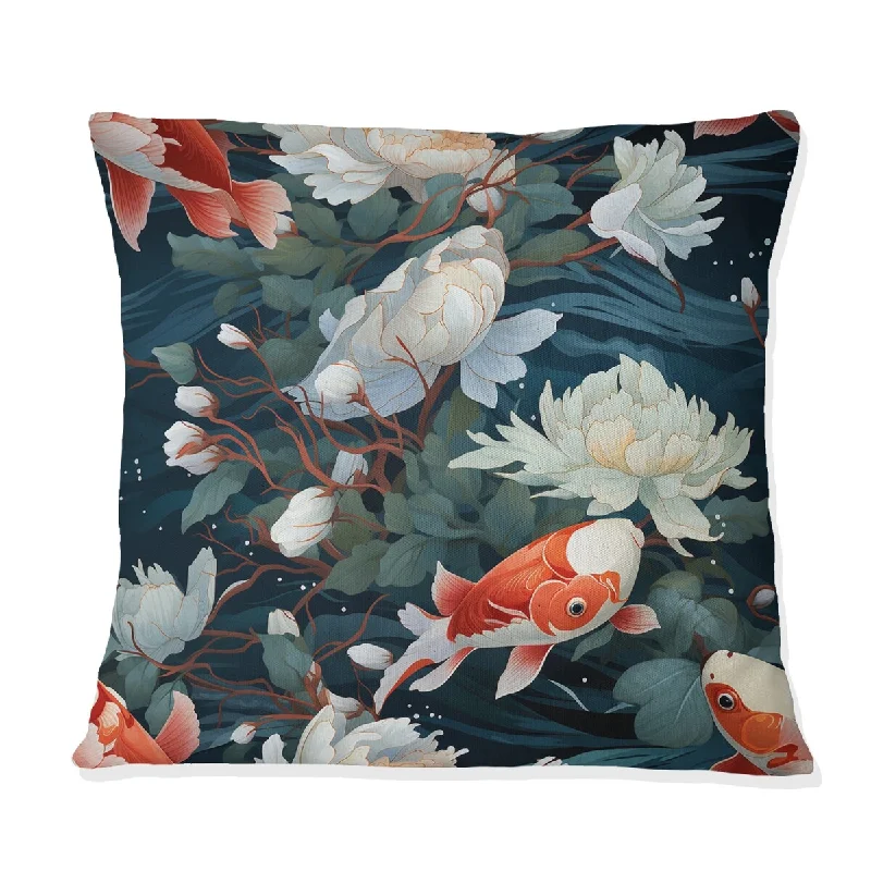 Designart "Ethereal Swimmers The Koi S Grace" Japanese Printed Throw Pillow