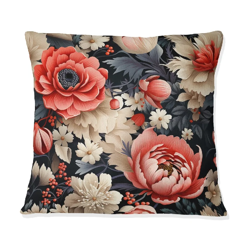 Designart "French Romance Beige Floral Pattern II" Floral Printed Throw Pillow