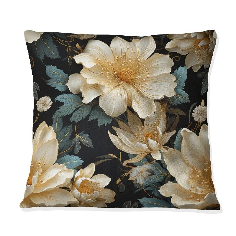 Designart "Gilded Beauty Floral Pattern II" Floral Printed Throw Pillow