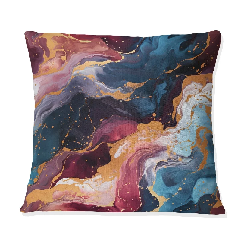 Designart "Gold Galactic Dreams Marble Dreams" Marble Printed Throw Pillow