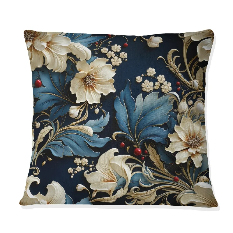 Designart "Gold Regal Floral Elegant Striped Harmony II" Floral Printed Throw Pillow