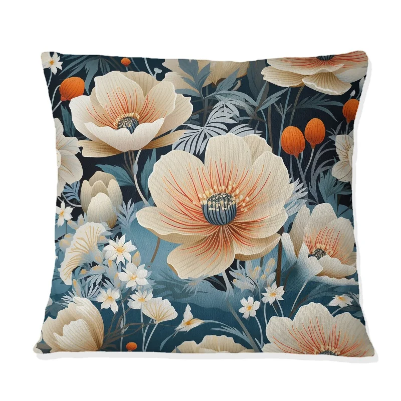 Designart "Ivory Coastal Blossoms Floral Pattern I" Floral Printed Throw Pillow