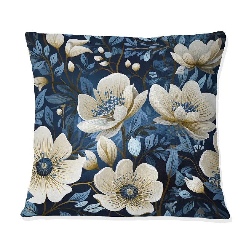 Designart "Meadow Blue And Beige Floral Pattern IV" Floral Printed Throw Pillow