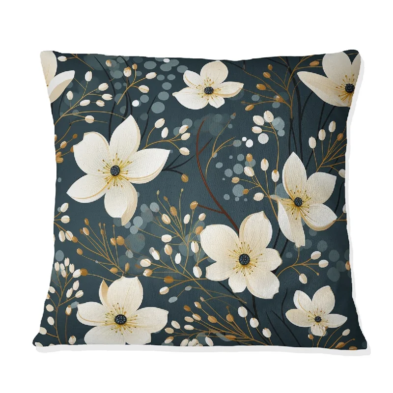 Designart "Minimalist Beauty Floral Pattern In Ivory II" Floral Printed Throw Pillow