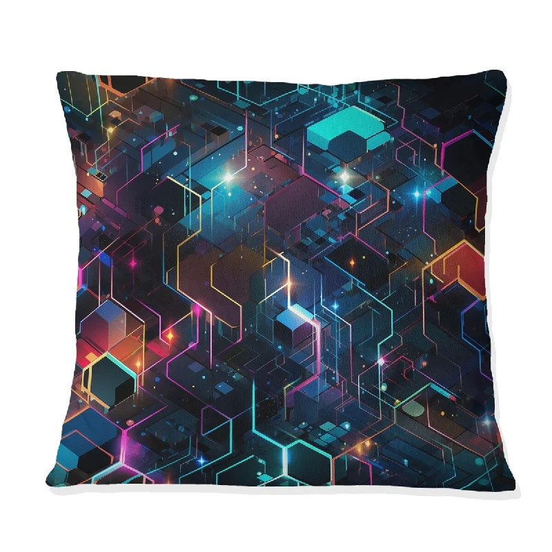 Designart "Multicolor Retro Futurism Geometric" Geometric Printed Throw Pillow