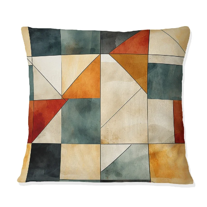 Designart "Natural Tones Grey And Beige Mosaic II" Geometric Printed Throw Pillow