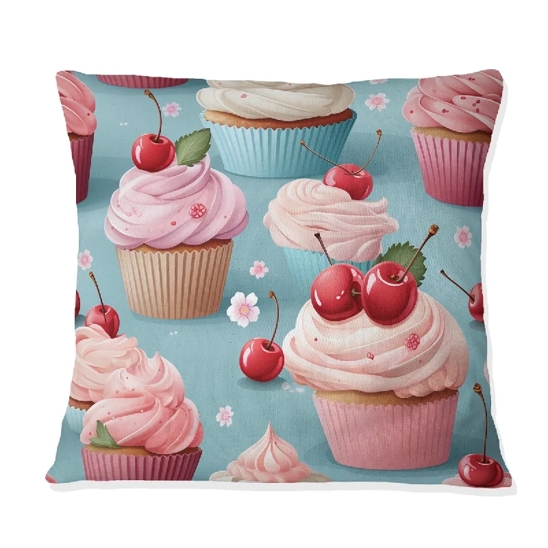 Designart "Pink And Blue Sweet Treats Delight" Food & Beverage Printed Throw Pillow