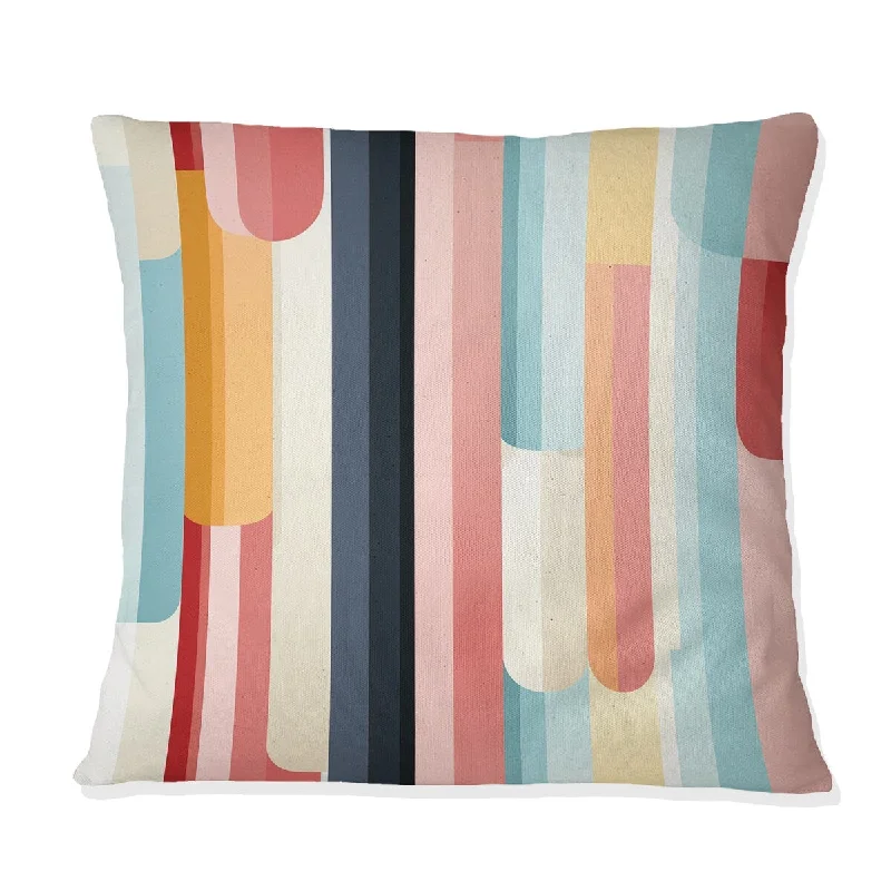 Designart "Pink Groovy Retro Striped Illusion I" Striped Printed Throw Pillow