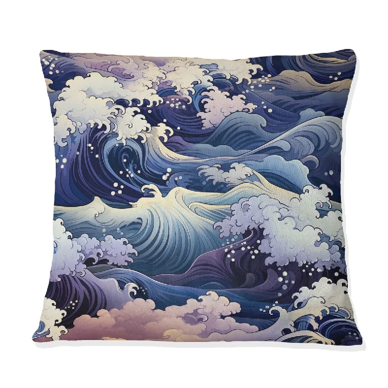 Designart "Purple Hokusai Waves Japanese Pattern I" Coastal Printed Throw Pillow