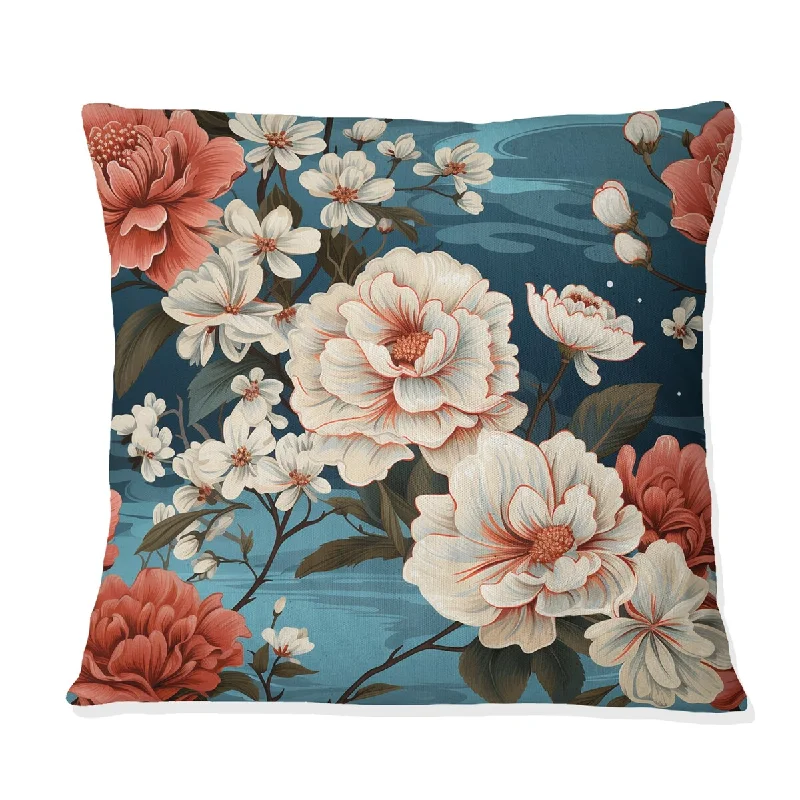 Designart "Rhododendron Blooms Floral Pattern" Floral Printed Throw Pillow