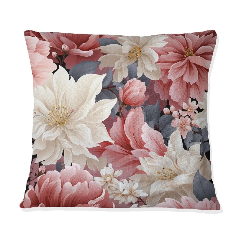 Designart "Romantic White And Pink Floral Symphony" Floral Printed Throw Pillow