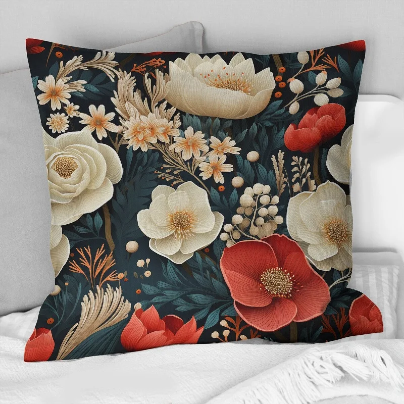 Designart "Rustic Enchanting White Floral Impression" Floral Printed Throw Pillow