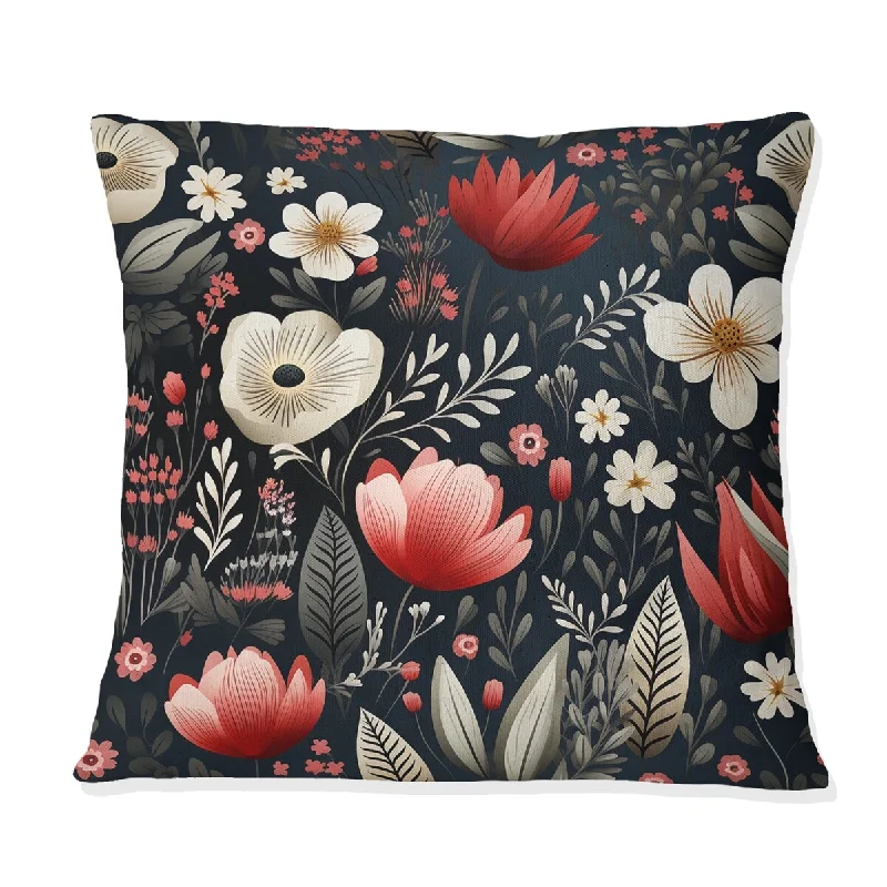 Designart "Rustic Red And White Garden Charm " Floral Printed Throw Pillow