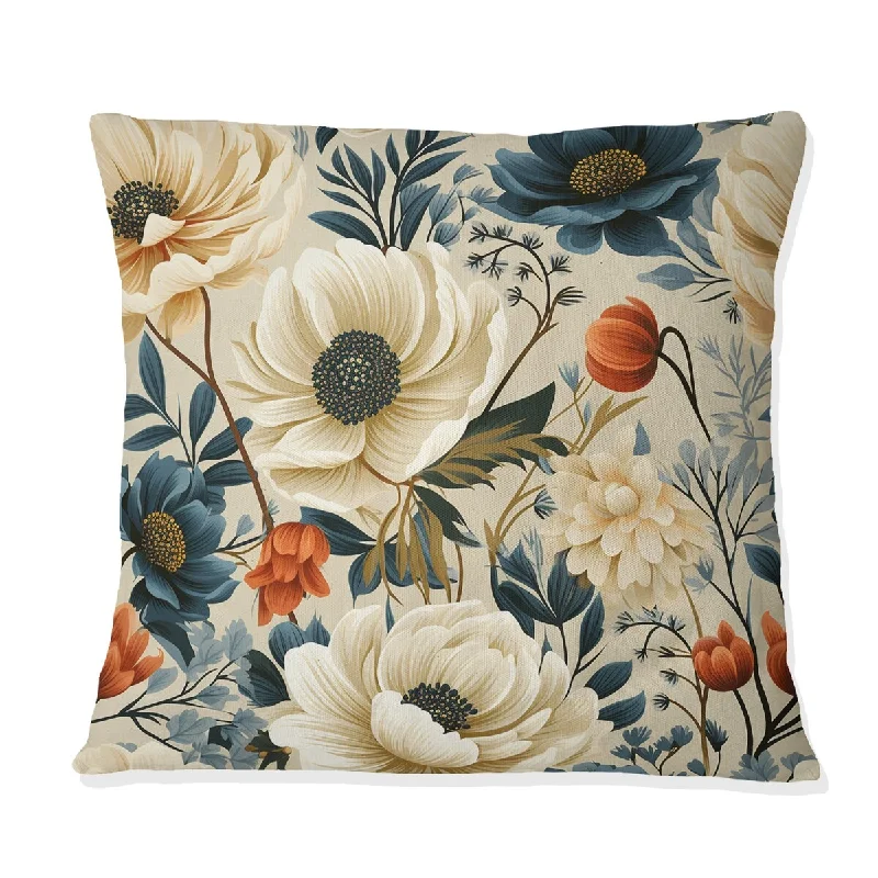 Designart "Vintage Ivory Classic Bouquet Charm" Floral Printed Throw Pillow