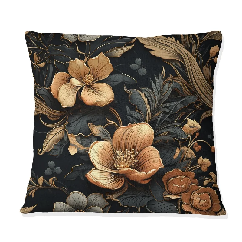 Designart "Vintage Noir Moody Patterns" Floral Printed Throw Pillow