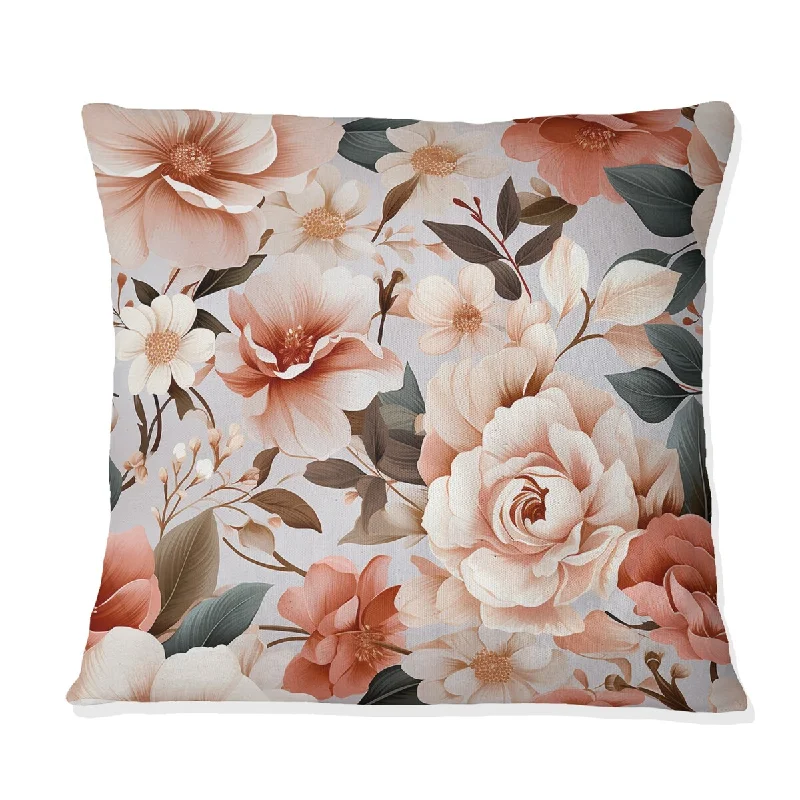 Designart "Watercolor Color And Beige Floral Pattern II" Floral Printed Throw Pillow