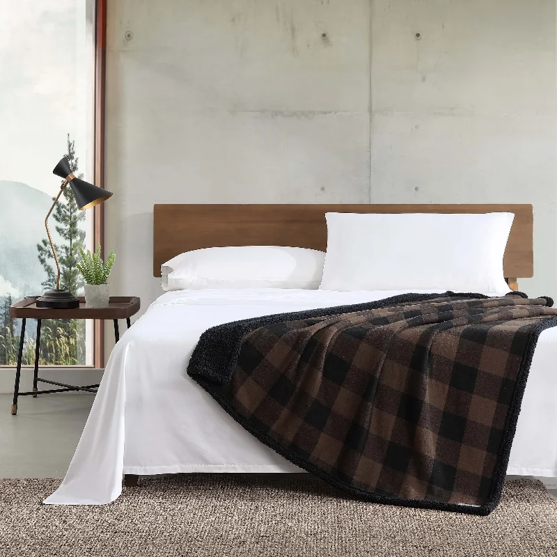 Eddie Bauer Cotton Flannel/Shearling Reverse Throw Blanket