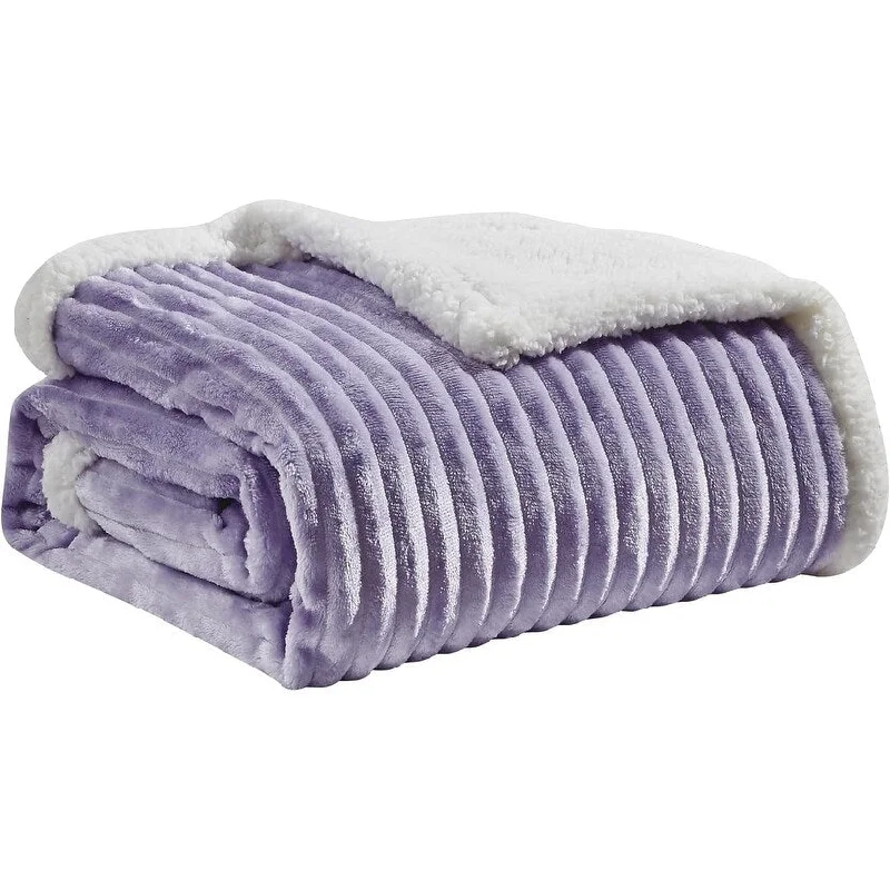 Faith, Hope, Love Home Décor King Size Corduroy Oversized Sherpa Blankets (108" x 90") - Lilac