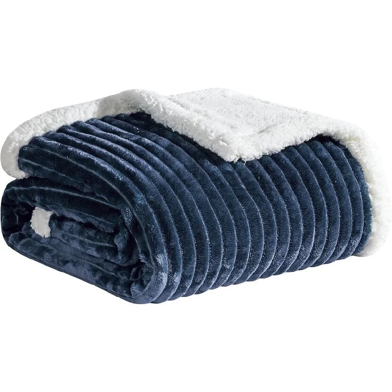 Faith, Hope, Love Home Décor King Size Corduroy Oversized Sherpa Blankets (108" x 90") - Navy