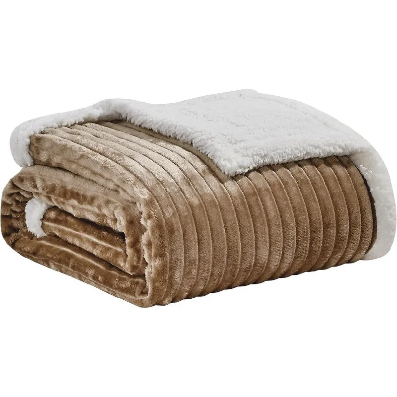 Faith, Hope, Love Home Décor King Size Corduroy Oversized Sherpa Blankets (108" x 90") - Taupe