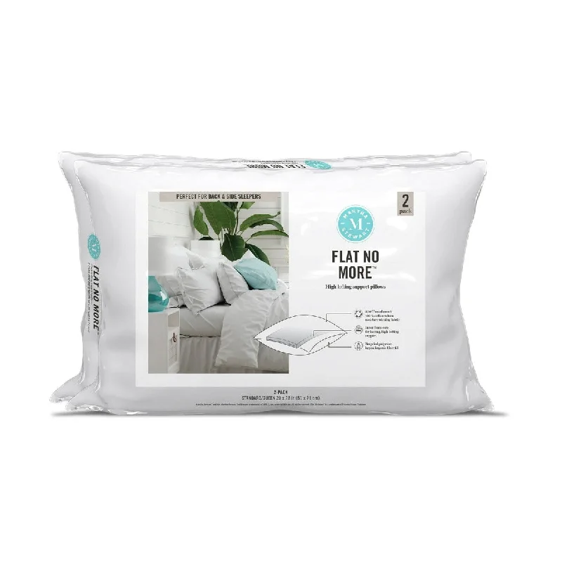 Flat No More Bed Pillow 2 Pack, Standard/Queen, Cotton - White