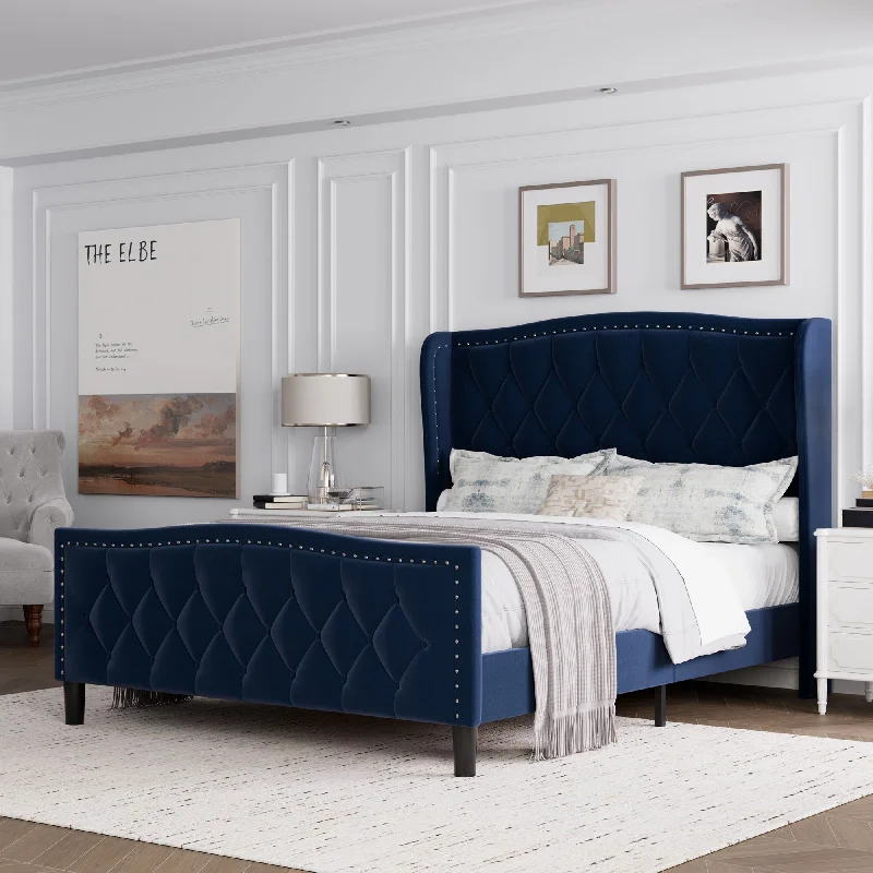 Full Size Tufted Velvet Upholstered Platform Bed