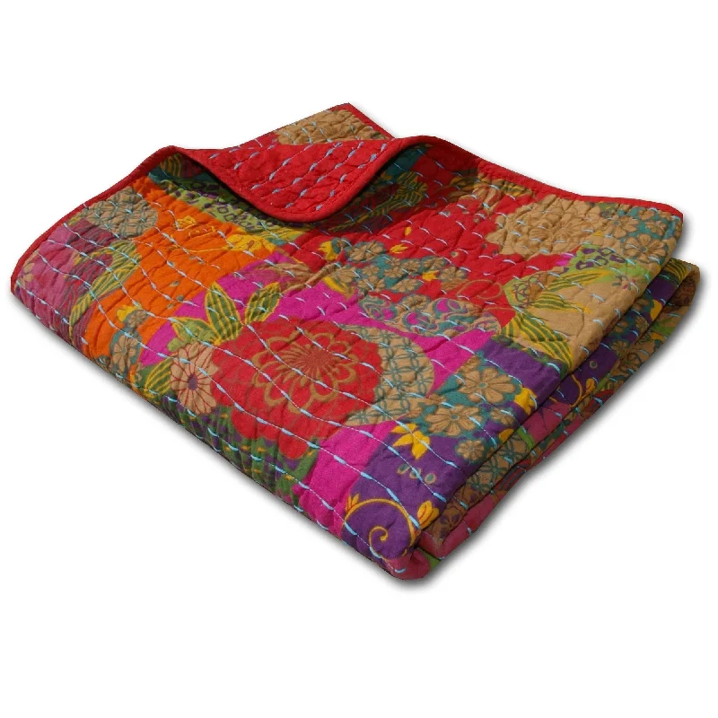 Greenland Home Fashions Jewel 100% Cotton Kantha-Quilted Boho Floral Throw Blanket