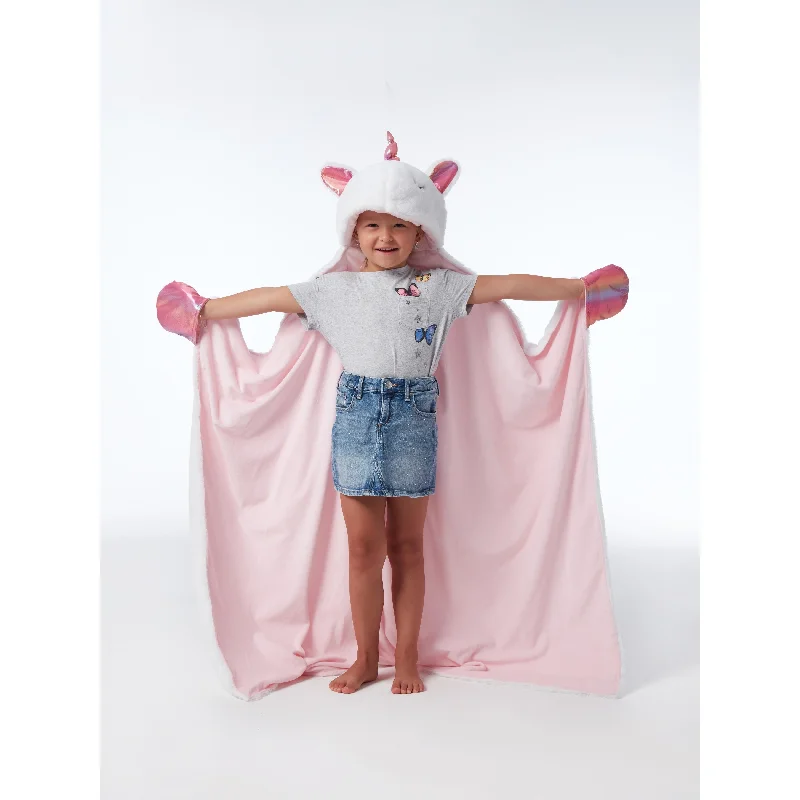 Hopscotch Unicorn Kids Fur Plush Hooded Throw Blanket