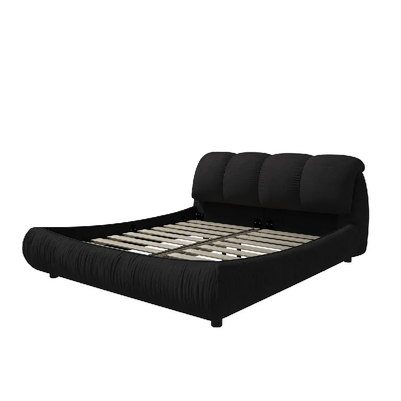 King/Queen Size Luxury Upholstered Platform Bed with Oversized Padded Backrest