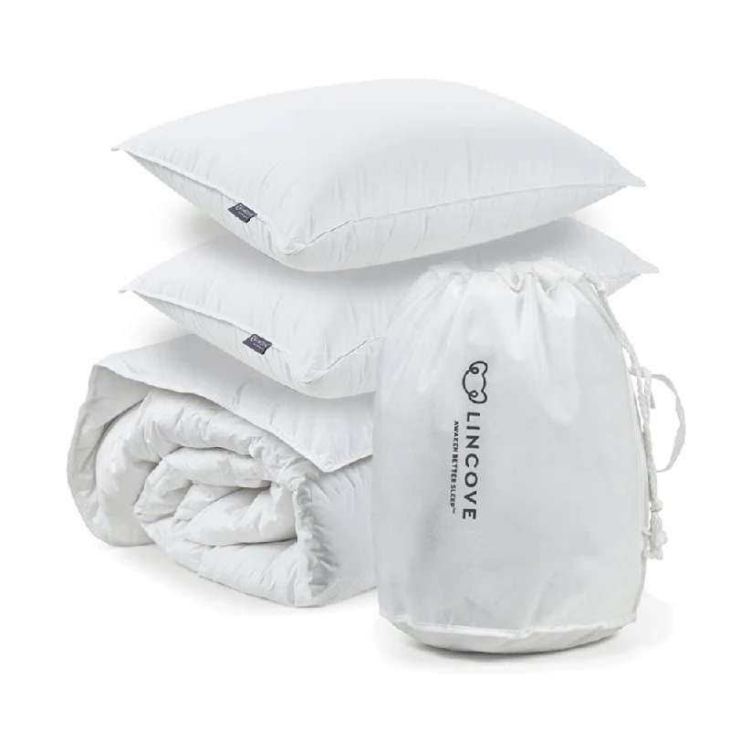 Lincove Move-in Bundle - White Down Comforter and Set of Two Cloud White Down Pillows