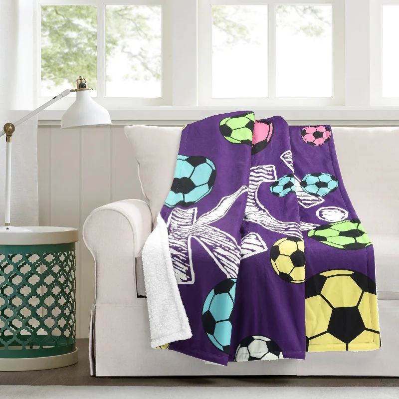 Lush Decor Girls Soccer Kick Sherpa Throw